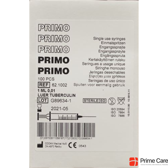 Primo Tuberculin Syringes Luer 1ml without needle 100pcs