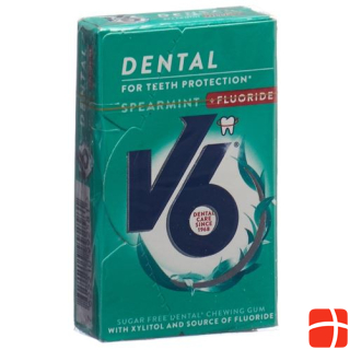 V6 Dental Care Chewing Gum Spearmint + Fluoride Box