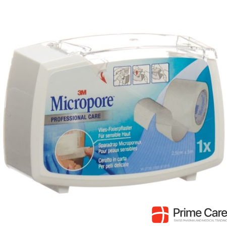 3M Micropore non-woven adhesive plaster with dispenser 25mmx5m white