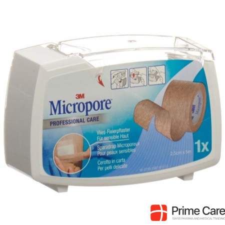 3M Micropore fleece adhesive plaster with dispenser 25mmx5m skin colored