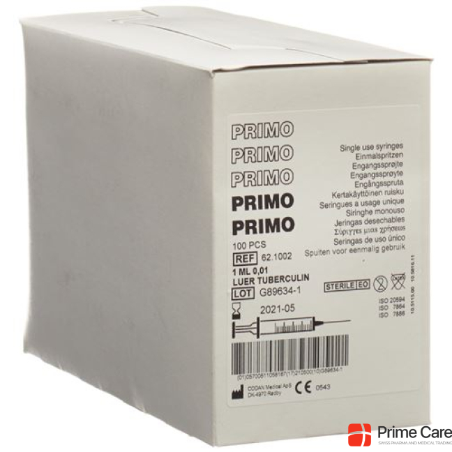 Primo Tuberculin Syringes Luer 1ml without needle 100pcs