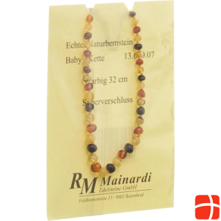 Янтарное ожерелье Mainardi из натурального янтаря 32 см с цветной серебряной застежкой