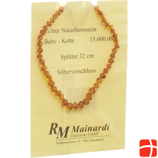 Янтарное ожерелье Mainardi из натурального янтаря 32 см с серебряной застежкой