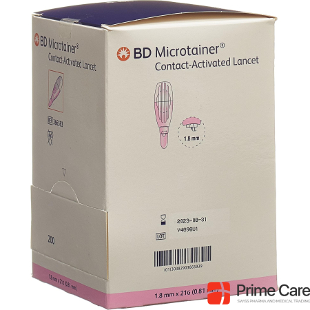 BD contact activated lancet for capillary blood collection 21Gx1.8mm pink