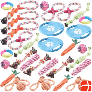 Sweetypet Set of 30 colourful cotton dog toys to chew and romp around with