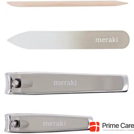 Meraki w. cuticle push, nail file, small clipper and large clipper, Grey