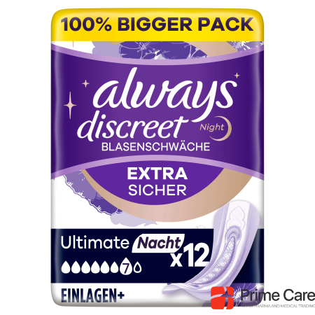 Always Discreet Incontinence Pads Plus Ultimate Night 12 pieces