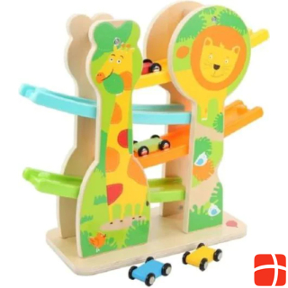 Montessori Wooden toy with 4 cars - Safari car ball track