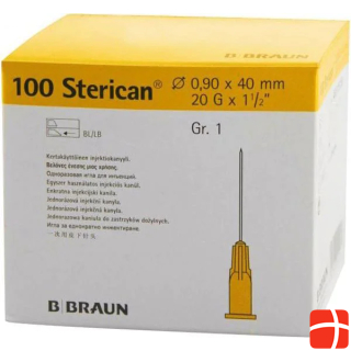 B.Braun Needle 20G 0.90 x 40mm yellow Luer, 100 pieces