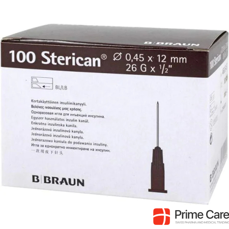 B.Braun Needle 26G 0.45 x 12mm brown Luer, 100 pieces