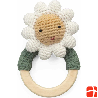Sebra Crochet rattle on wooden ring, flower