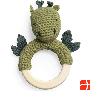 Sebra Crochet rattle on wooden ring, dragon