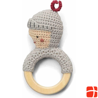 Sebra Crochet rattle on wooden ring, knight