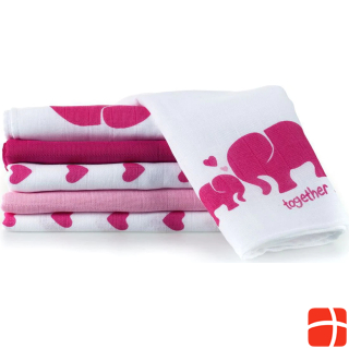 Makian Gauze cloth set of 6 80 x 80 cm Pink and white elephant, heart