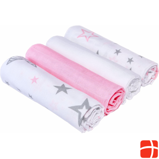 Makian Gauze cloth set of 4 80 x 80 cm Pink and white stars