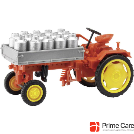 Mehlhose H0 Tractor RS09 with flatbed and milk cans Red