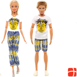 Hermex Ken and Barbie Pants and T-shirt Pair Set Fashion White Blue