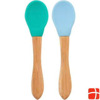 Minikoioi Set of 2 Silicone Bamboo Spoons, Blue & Green