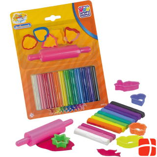 Happy People Plasticine set with 12 sticks in different colours, 5 moulds & 1 roll, from 3+