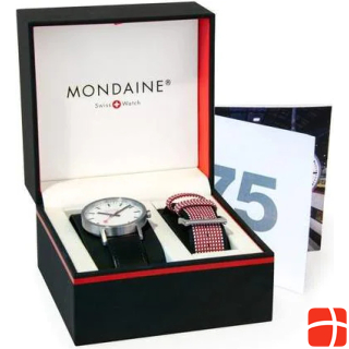 Mondaine Official Swiss Railways Watch, Jubiläumsmodell 75 Jahre Schweizer Bahnofsuhr.