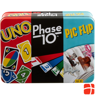 Mattel Games UNO, Phase 10 and Pic Flip Bundle Tin
