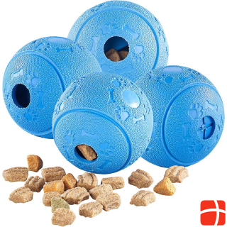 Sweetypet 4er-Set Hunde-Spielbälle, Naturkautschuk, Snack-Ausgabe, Ø 8 cm, blau