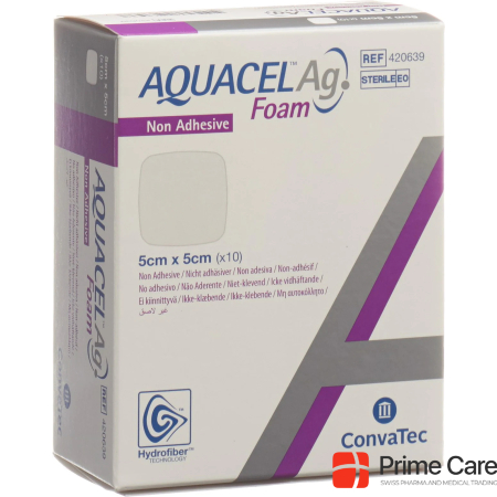 Aquacel Ag Ag Foam Schaumverband nicht-adhäsiv 5x5cm