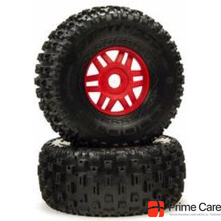 Arrma 1/8 dBoots Fortress Front/Rear 2.4/3.3 Pre-Mounted Tires 17mm Hex Red (2)