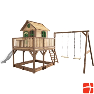 Axi Liam Double Swing Playhouse Brown/Green - White Slide