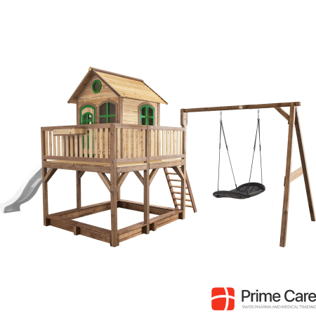 Axi Liam Playhouse with Roxy Nest Swing Brown/Green - White Slide