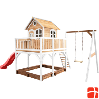 Axi Liam Playhouse with Single Swing Brown / White - Red Slide