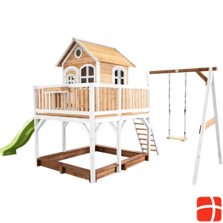 Axi Liam Playhouse with Single Swing Brown/White - Lime Green Slide