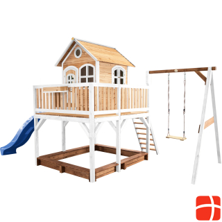 Axi Liam Playhouse with Single Swing Brown/White - Blue Slide