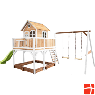Axi Liam Playhouse with Double Swing Brown/White - Lime Green Slide