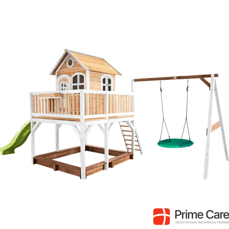 Axi Liam Playhouse with Summer Nest Swing Brown/White - Lime Green Slide