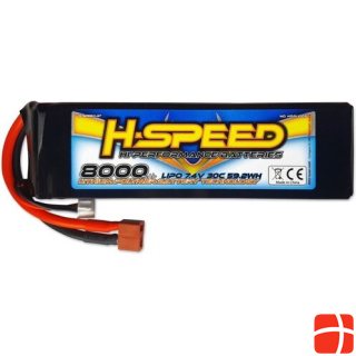 H-Speed 8000MAH 7.4V 30C LiPo 155x28x45mm drive battery with T connector / XH