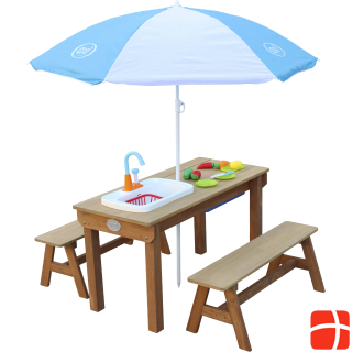 Axi Dennis Sand & Water Picnic Table with Play Kitchen Sink and Benches Brown - Parasol Blue / White