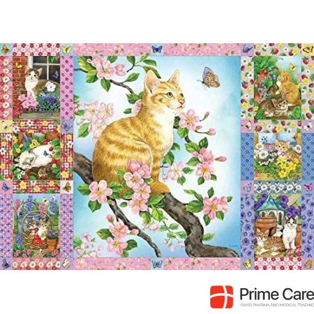 Cobble Hill puzzle 1000 pieces Blossoms and Kittens Quilt
