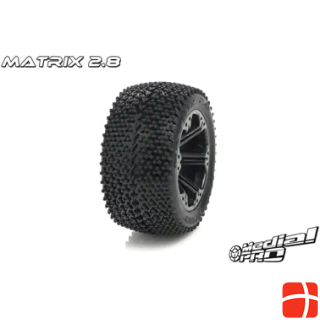 Medial Pro Sport Tires and Rims Bonded Matrix 2.8 Black Rims Behind Rustler/VXL, Stampede/VXL