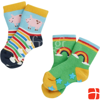 Frugi Kleinkinder Socken 2er Grippy Rainbow Farm