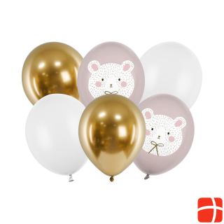 Воздушные шары для украшения праздника белый медведь золото/розовый/белый, Ø 30 см, 6 шт.