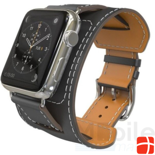 Hermex Apple Watch 44mm / 42mm ANKI Leder Armband Manschette Band SCHWARZ