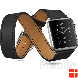 Hermex Apple Watch 44mm / 42mm ANKI Leather Strap Double Band BLACK