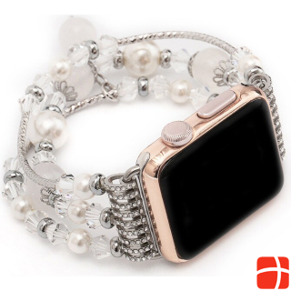 Hermex Apple Watch 44mm / 42mm Ladies Luxury Charm Bracelet Beads SILVER WHITE