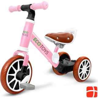 EcoToys Balance bike with pedals and side wheels EcoToys 3in1, pink