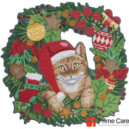 Craft Buddy Christmas Cat Wreath Crystal Art 30cm