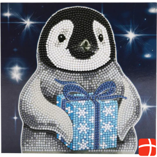 Craft Buddy Penguin with Gift, Card 18x18cm Crystal Art