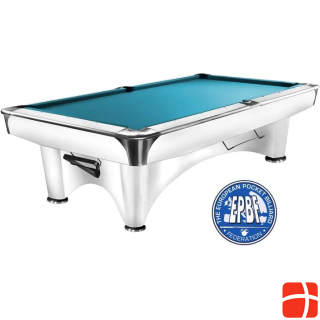  Pool billiard table Dynamic III 8ft. glossy-white, cloth Simonis 760 electricblue