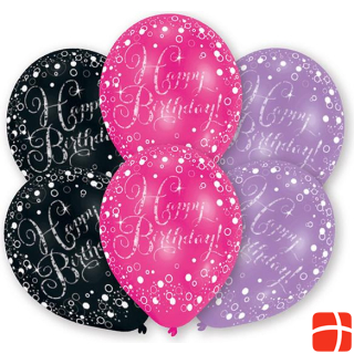 Amscan 6 Balloons Happy Brthday pink, purple, black