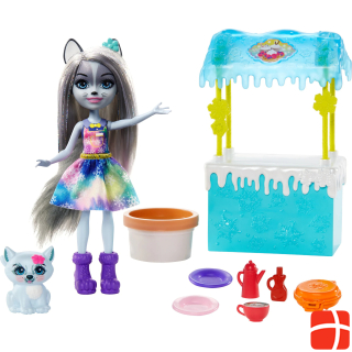Enchantimals WARMIN' UP COCOA STAND WITH HAWNA HUSKY & WHIPPED CREAM DOLLS